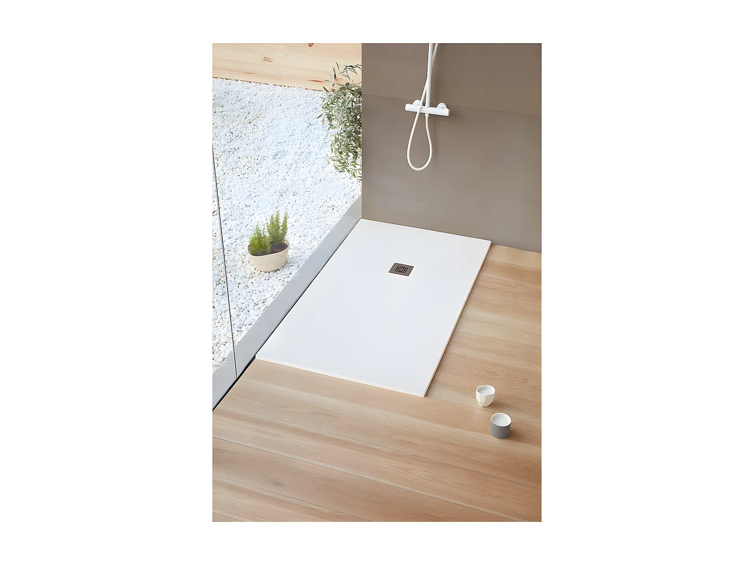 Duschwanne extra flach LOGIC Schieferoptik WEISS 70 x 140 cm