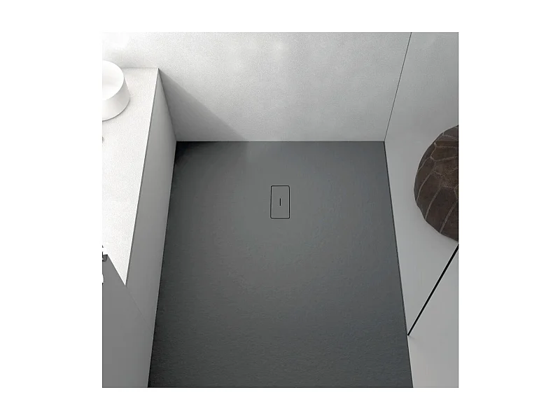 Piatto doccia ultrasottile 80 x 100 cm FUSENCE in resina finitura ardesia antracite