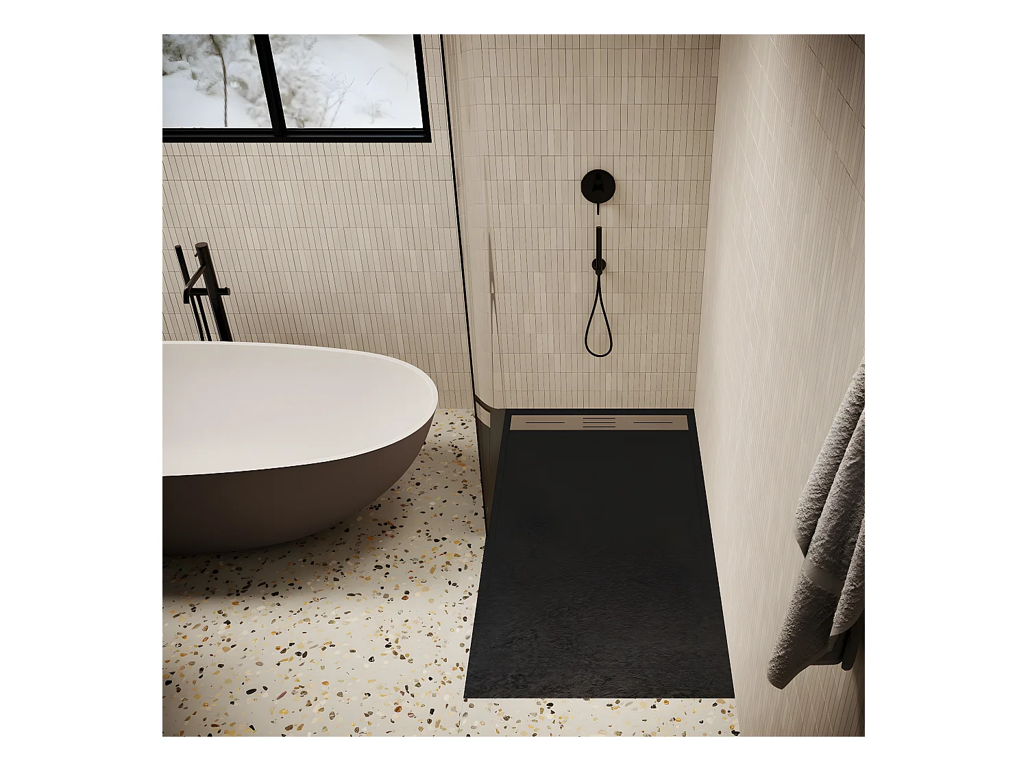 Receveur de douche 90 x 160 cm extra plat LUCIA en SoliCast® surface ardoisée noir