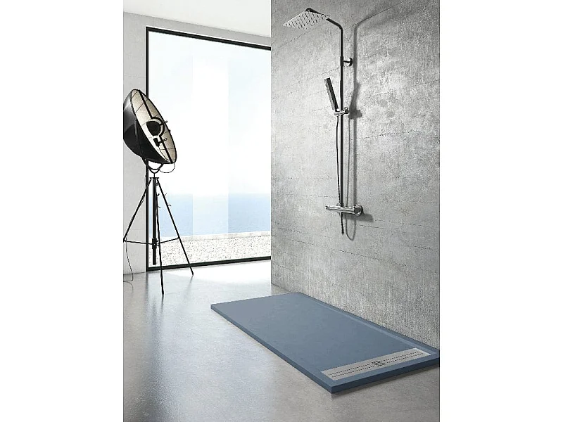 Piatto doccia ultrasottile 90 x 100 cm ELADIO in resina finitura ardesia antracite