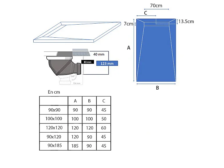 Duschwannensystem für geflieste Duschböden LINEBOARD 100 x 100 cm