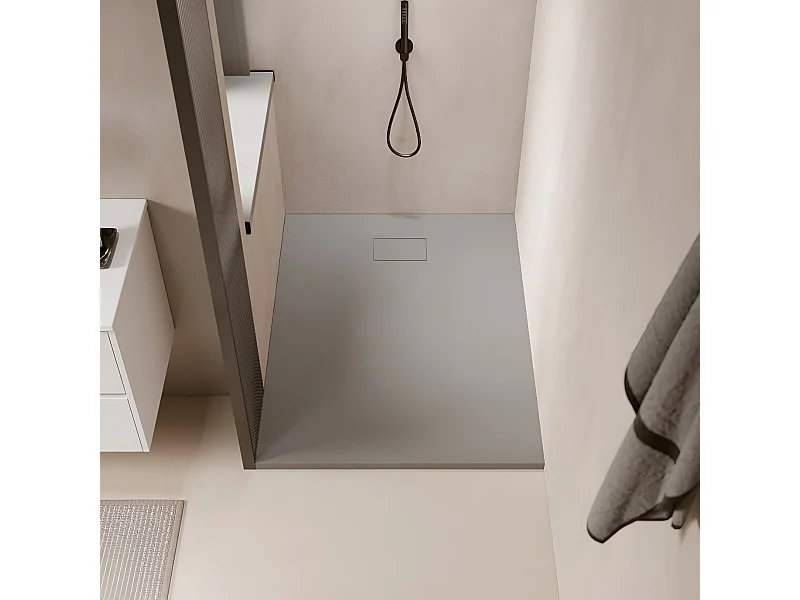 Receveur de douche 90 x 150 cm extra plat gris PIATTO en SoliCast® surface ardoisée