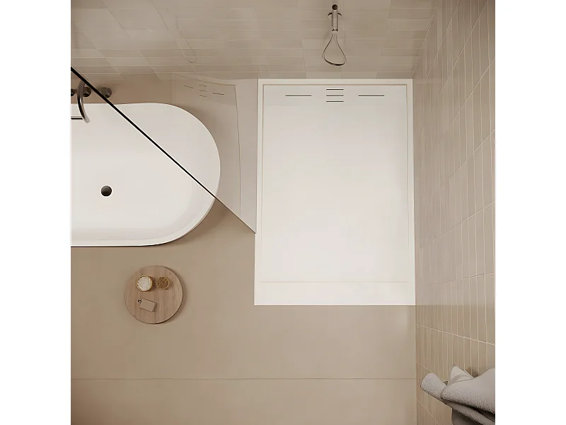 Receveur de douche 80 x 140 cm extra plat SALVI en SoliCast® surface ardoisée blanc