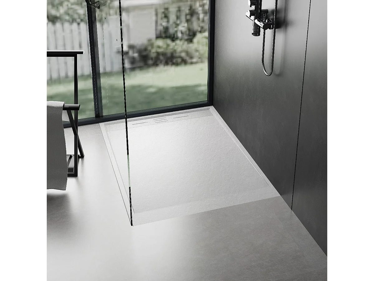 Receveur de douche 80 x 140 cm extra plat blanc SALVI en SoliCast® surface ardoisée