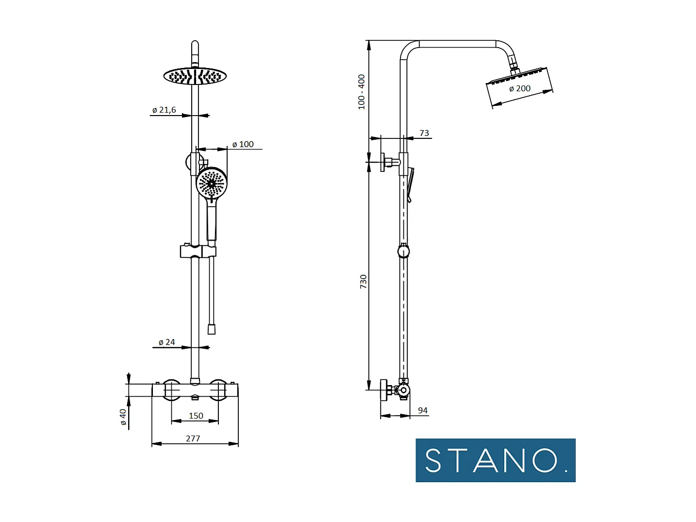 Kit Piatto doccia ultrasottile 90 x 120 cm PIATTO Nero + Colonna doccia termostatica Finitura nera opaca
