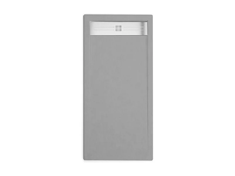 Mineralguss-Duschwanne extra flach ELITE Schieferoptik GRAU 70x160cm Edelstahl in chrom