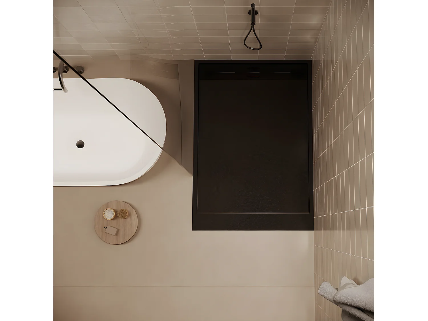 Receveur de douche 80 x 100 cm extra plat noir SALVI en SoliCast® surface ardoisée