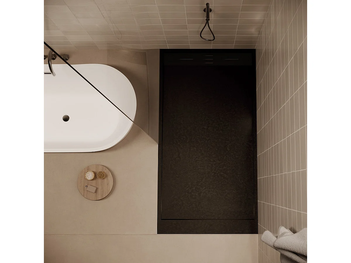 Piatto doccia ultrasottile 80 x 100 cm nero SALVI in SoliCast® finitura ardesia