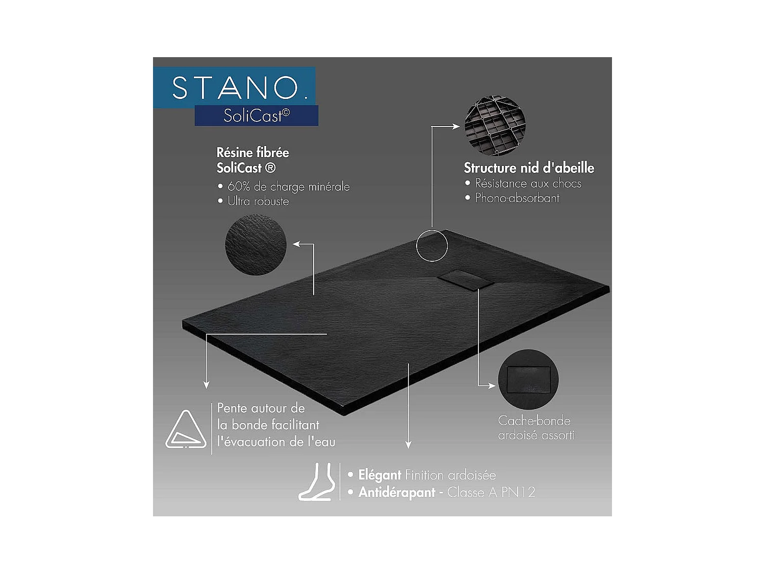 Kit Piatto doccia ultrasottile 80 x 180 cm nero PIATTO+ Colonna doccia termostatica Finitura cromata