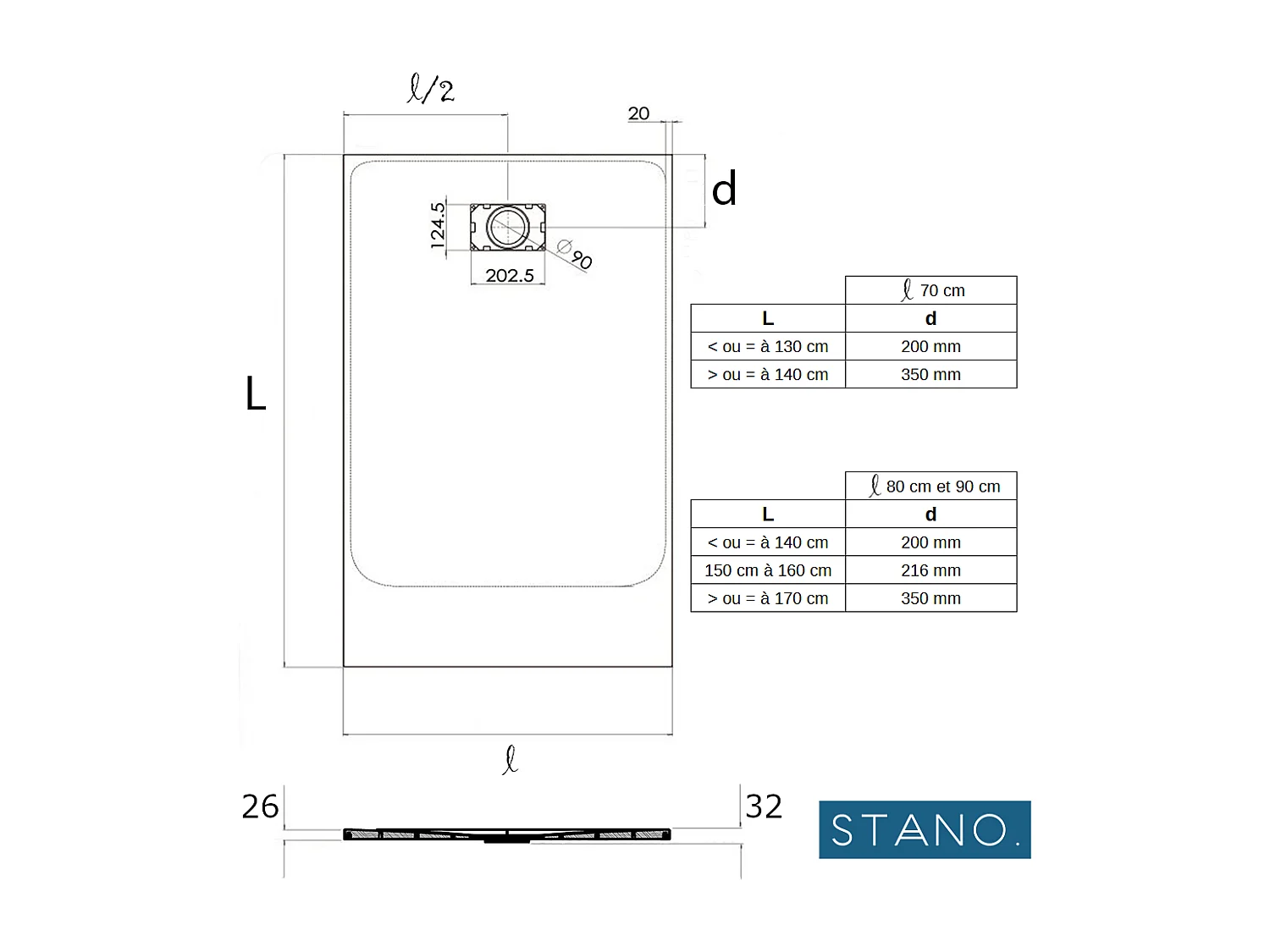 Pack Receveur de douche 80 x 180 cm extra plat noir + Colonne de douche thermostatique