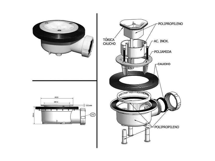 Plato de ducha resina QUORE ANTRACITA  80x100cm