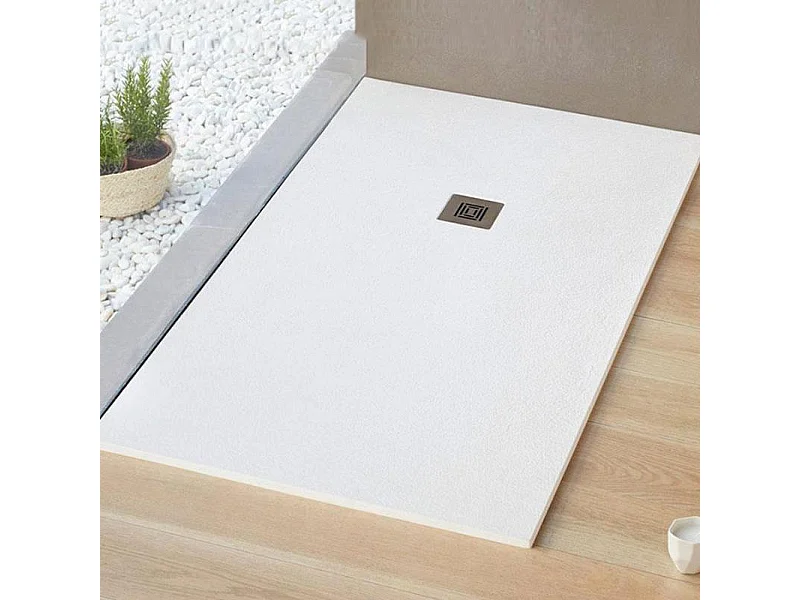 Duschwanne extra flach LOGIC Schieferoptik WEISS 80 x 150 cm