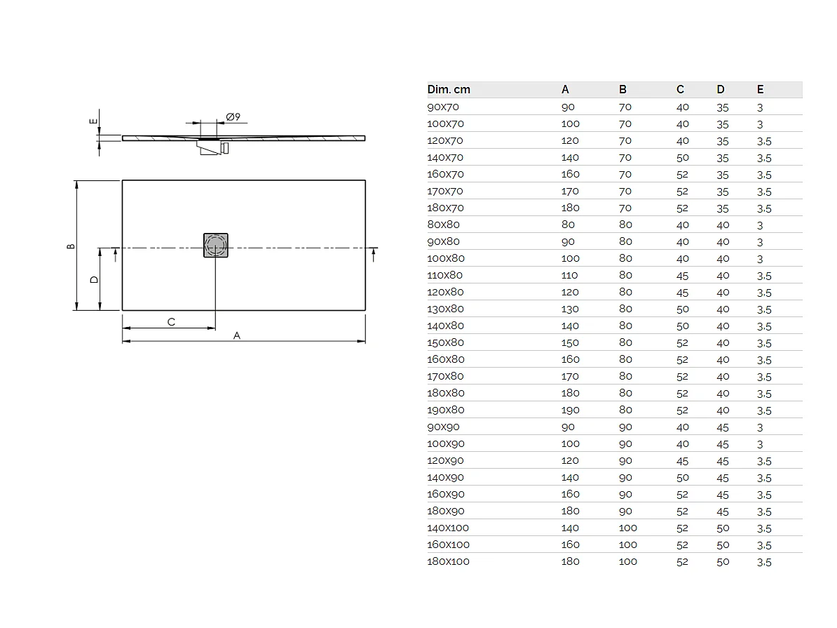 Receveur de douche 80 x 160 cm extra plat LOGIC surface ardoisée rectangulaire blanc