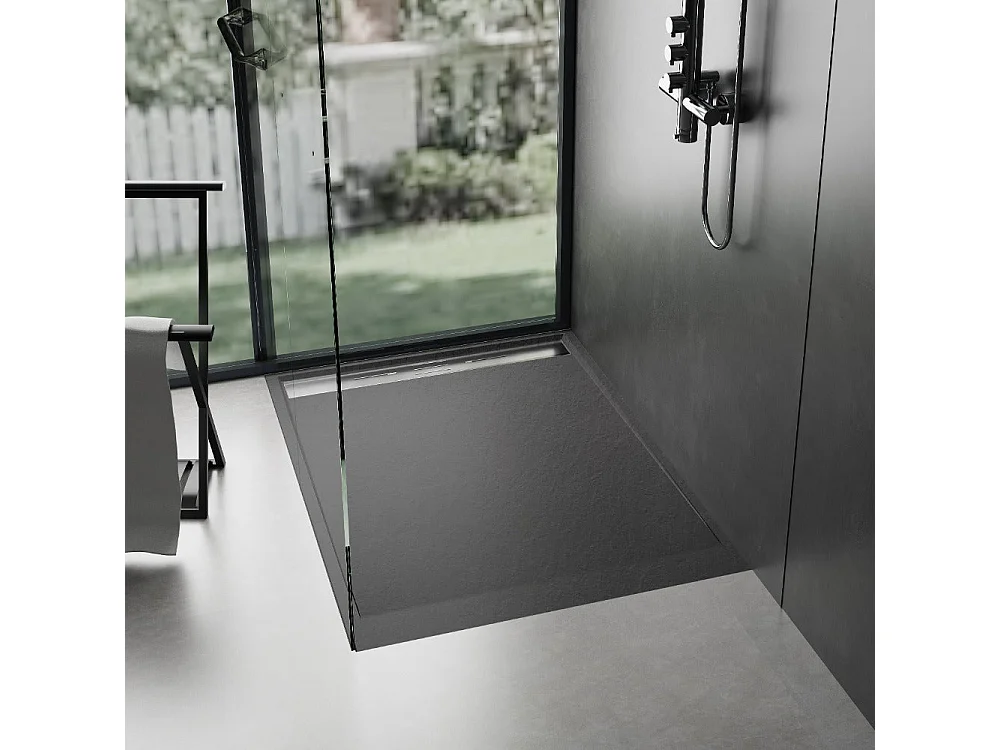 Piatto doccia ultrasottile 80 x 140 cm nero SALVI in SoliCast® finitura ardesia