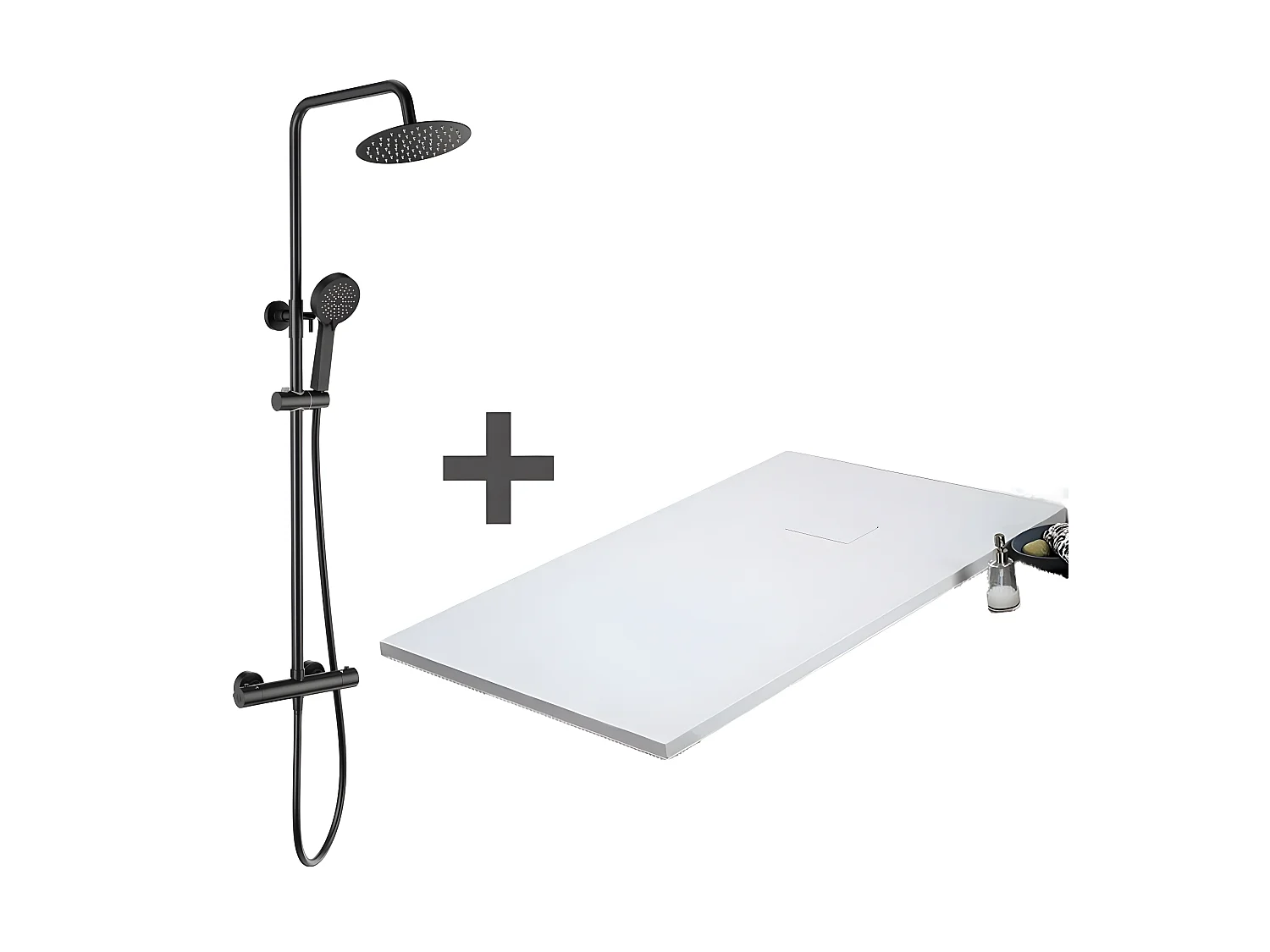 Pack Receveur de douche 90 x 160 cm extra plat blanc + Colonne de douche thermostatique