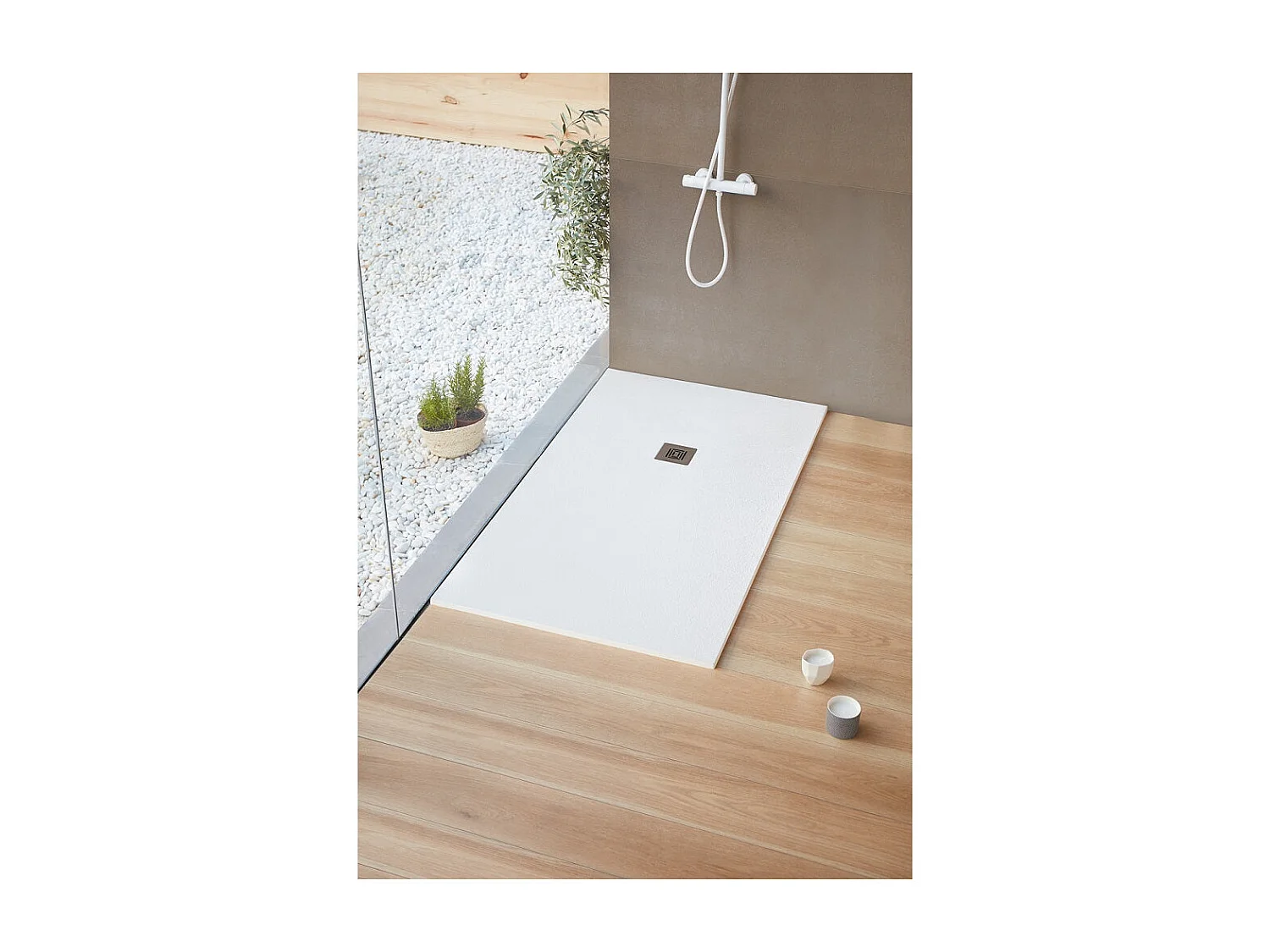 Duschwanne extra flach LOGIC Schieferoptik WEISS 80 x 100 cm