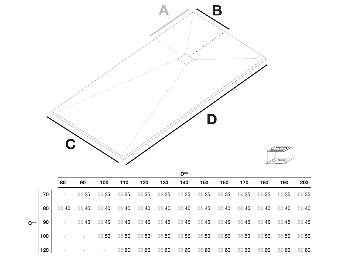 Piatto doccia ultrasottile 90 x 90 cm MARIANA in resina finitura ardesia antracite