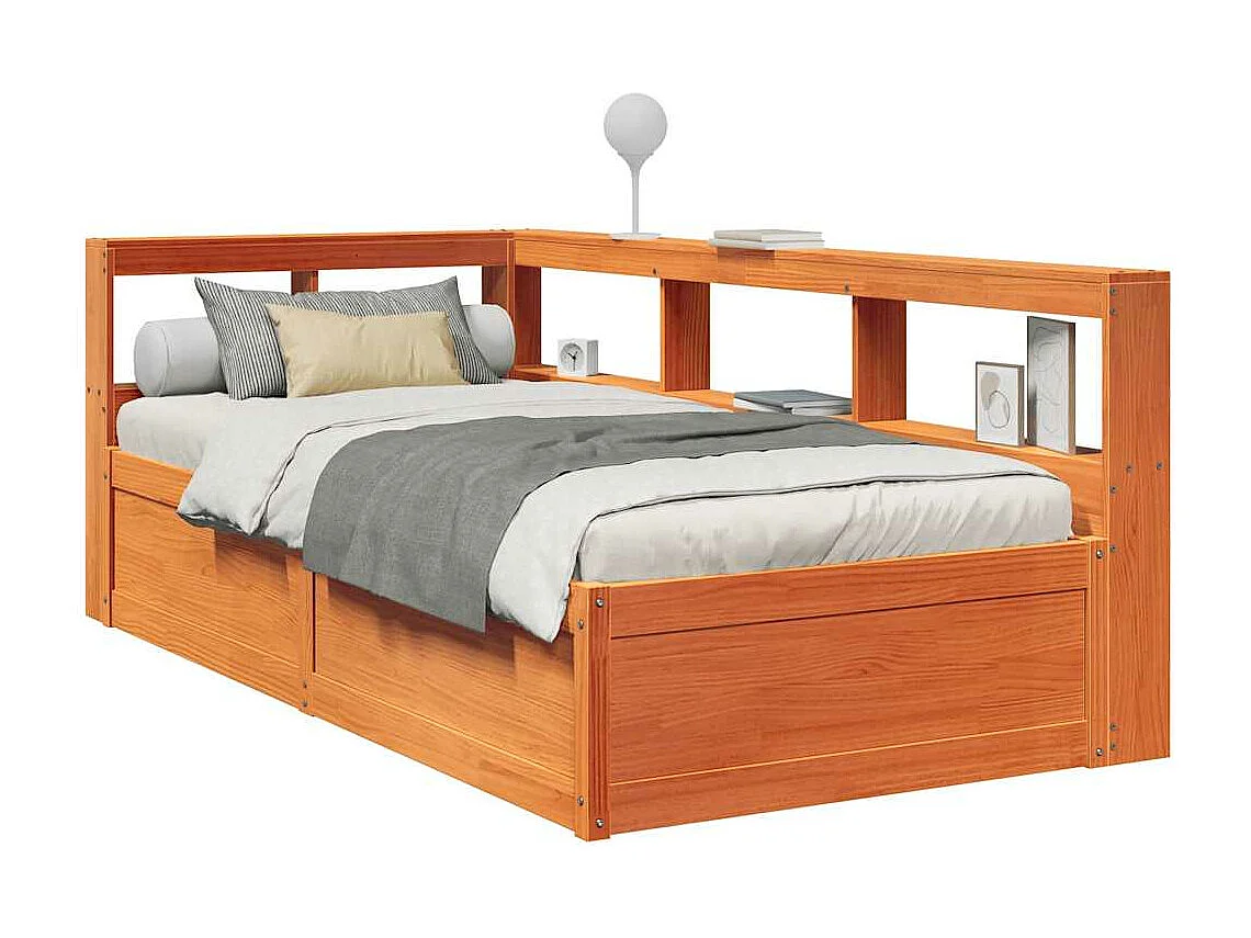 Cama com estante sem colchão 90x190cm pinho maciço castanho-mel