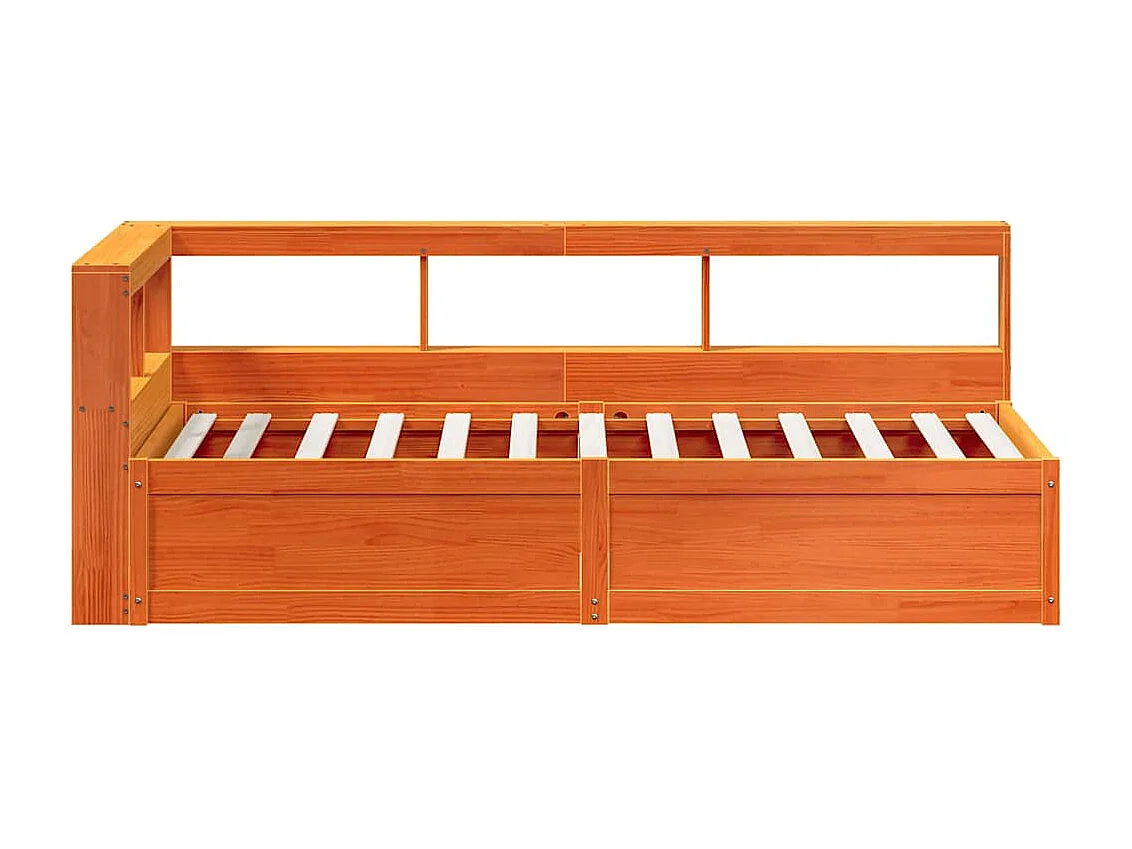 Cama com estante sem colchão 90x190cm pinho maciço castanho-mel