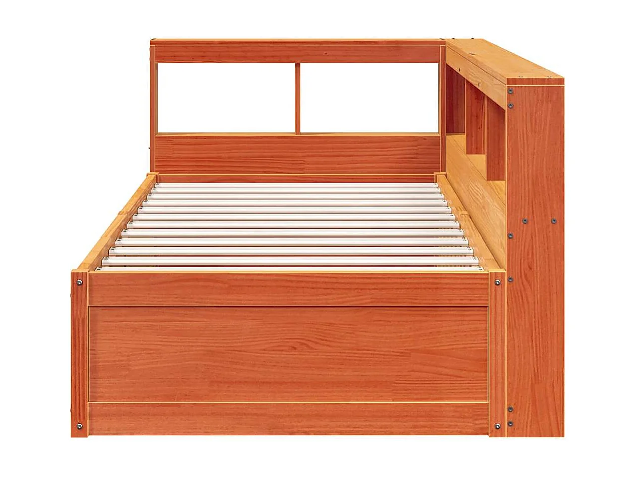 Cama com estante sem colchão 90x190cm pinho maciço castanho-mel
