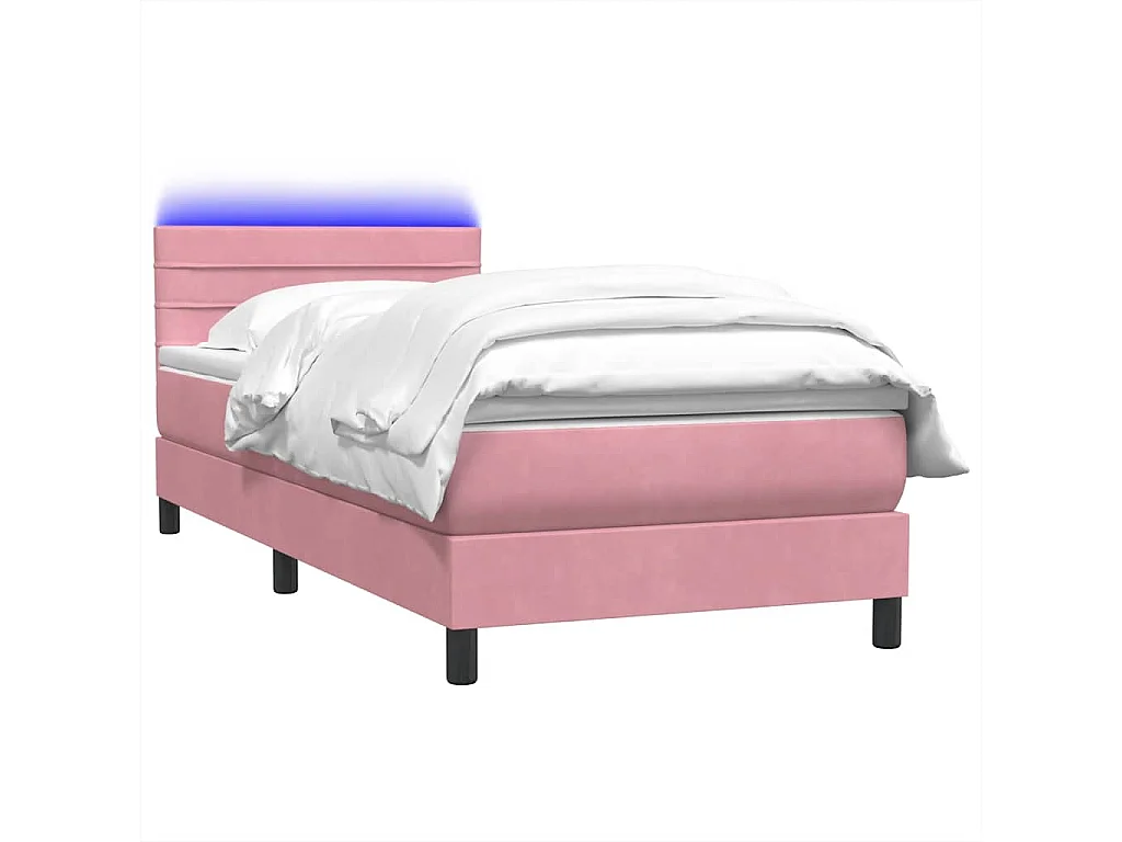 Sommier à lattes de lit avec matelas rose 100x220 cm velours
