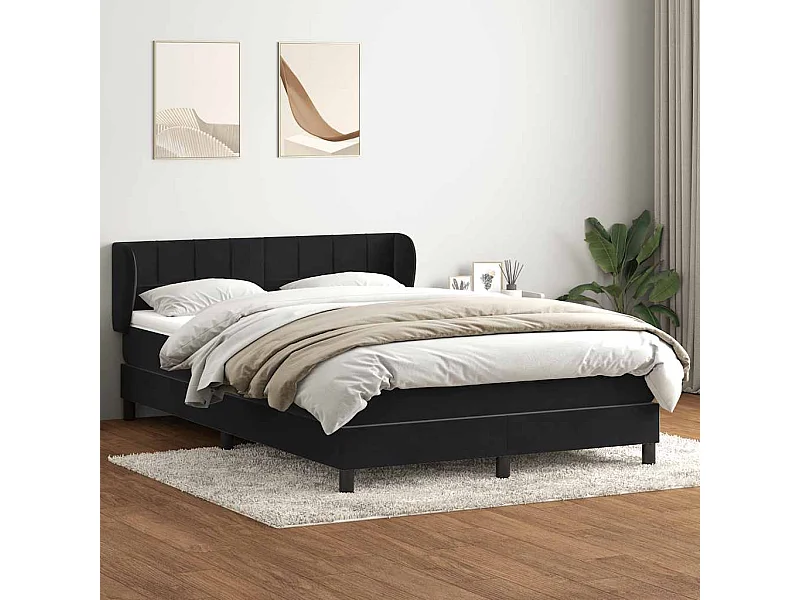 Sommier à lattes de lit avec matelas noir 160x210 cm velours