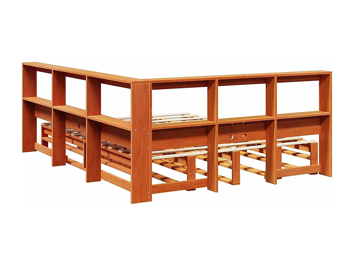Lit bibliothèque sans matelas cire marron 135x190 cm pin massif
