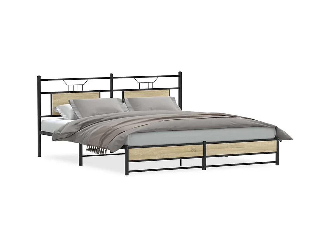 Estrutura de cama sem colchão 180x200cm metal carvalho sonoma