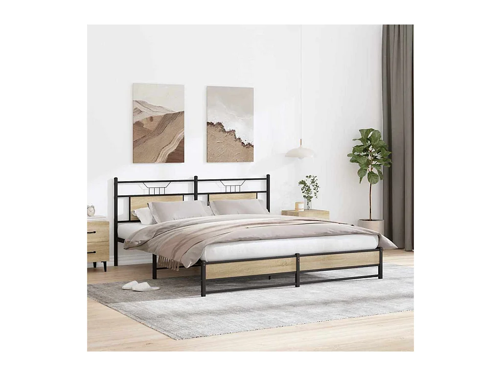 Estrutura de cama sem colchão 180x200cm metal carvalho sonoma