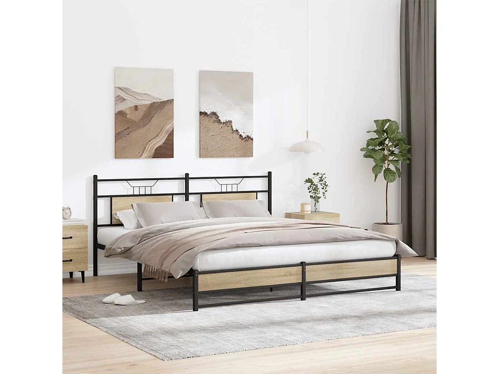 Estructura de cama sin colchón metal roble Sonoma 180x200 cm
