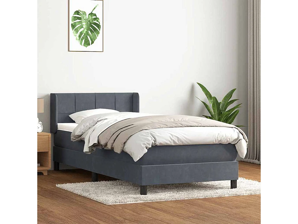 Sommier à lattes de lit et matelas gris foncé 80x220 cm velours