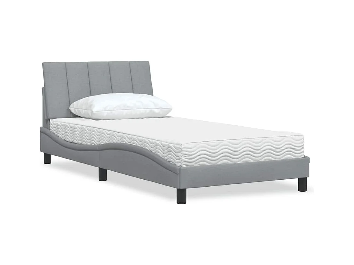 Lit avec matelas gris clair 100x200 cm tissu