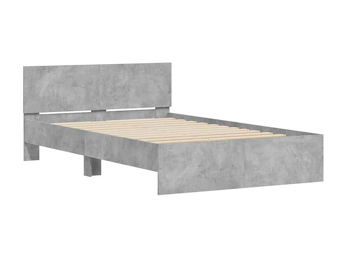Bedframe met hoofdeinde en LED betongrijs 135x190 cm