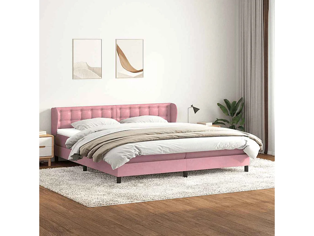 Sommier à lattes de lit avec matelas rose 180x210 cm velours