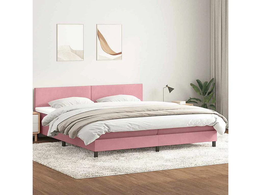 Cama box spring con colchón terciopelo rosa 180x210 cm