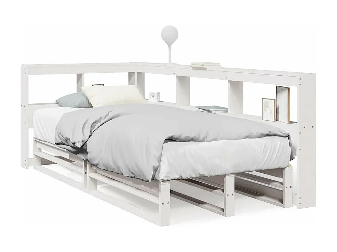 Lit bibliothèque sans matelas blanc 90x200cm bois de pin massif