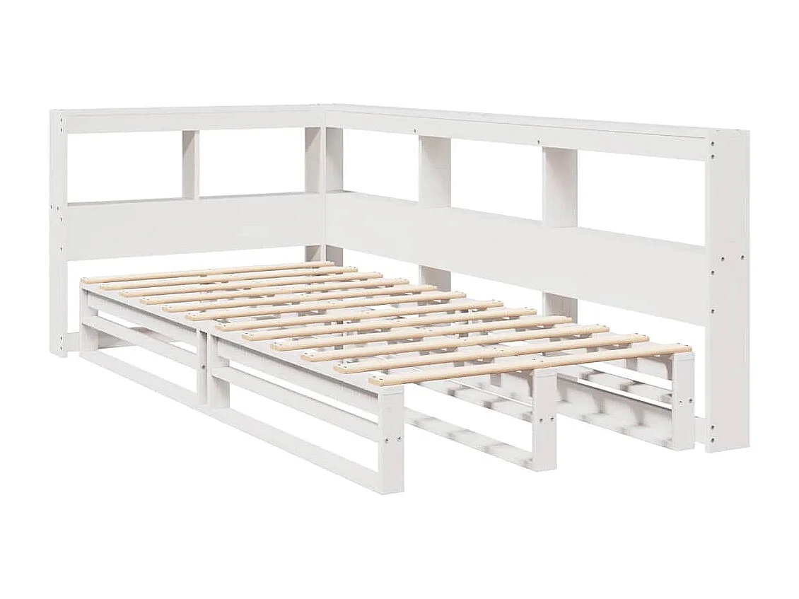 Lit bibliothèque sans matelas blanc 90x200cm bois de pin massif