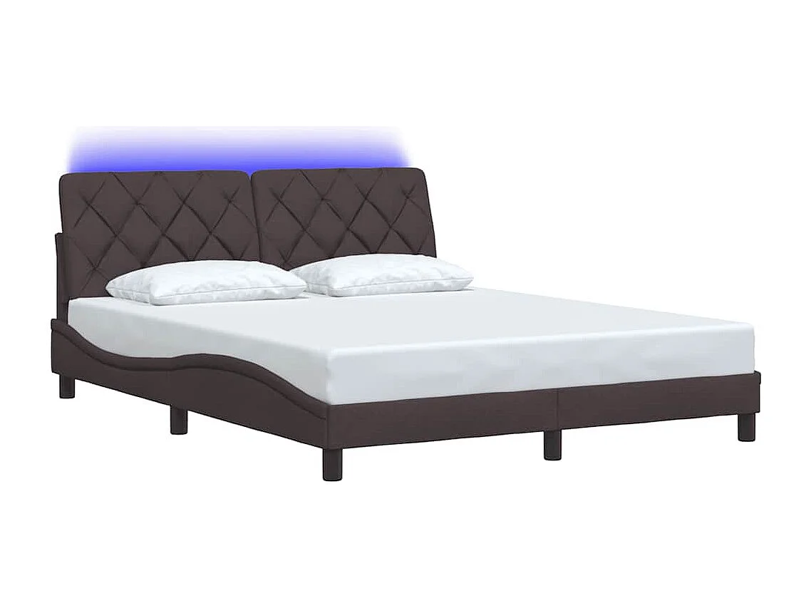 Cadre de lit avec LED sans matelas marron foncé 160x200cm tissu