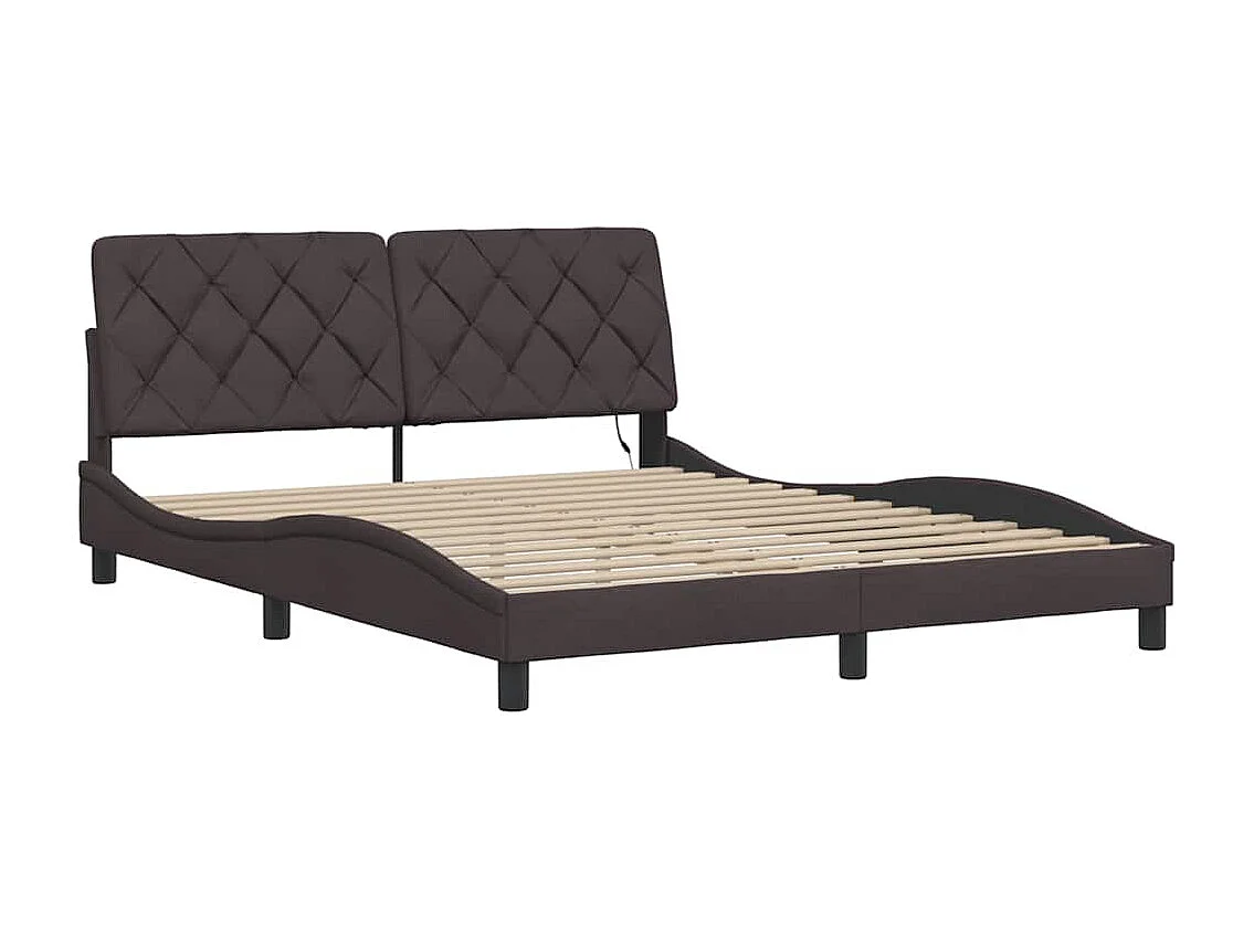 Cadre de lit avec LED sans matelas marron foncé 160x200cm tissu
