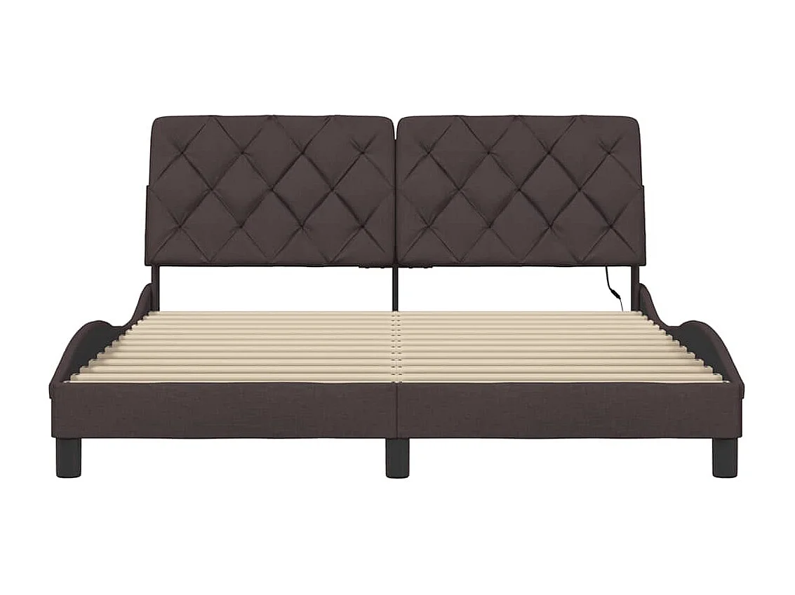 Cadre de lit avec LED sans matelas marron foncé 160x200cm tissu