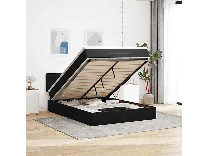 Cadre de lit ottoman avec matelas noir 140x190 cm velours