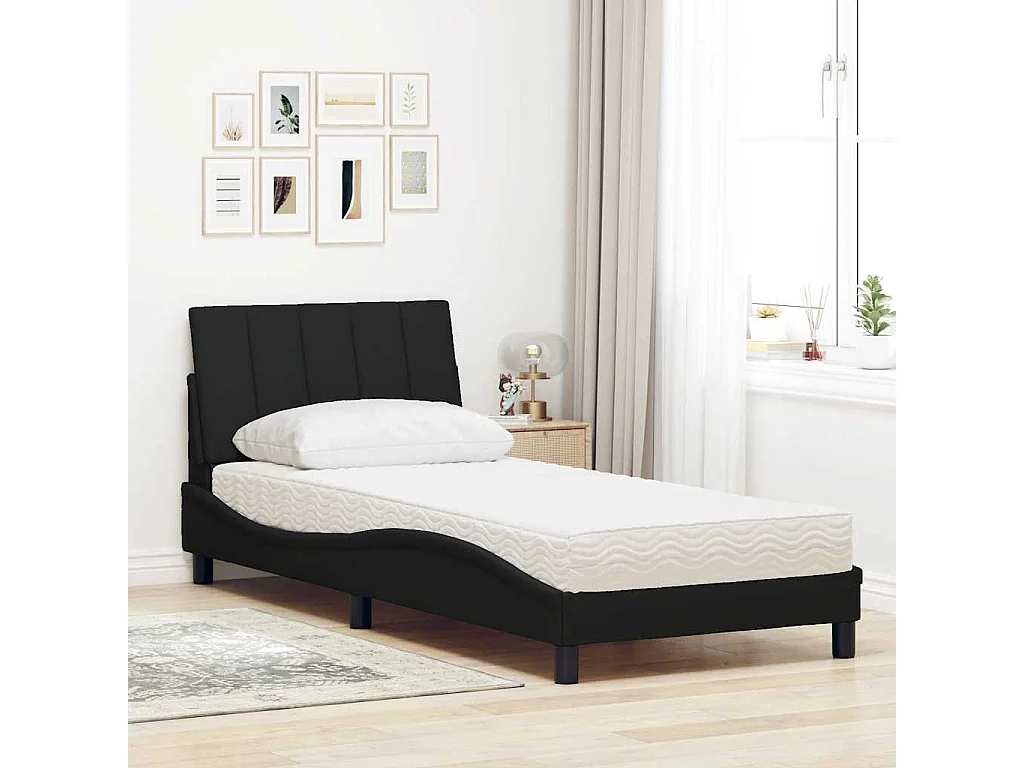 Bed met matras "Hanko" stof zwart 90x190 cm