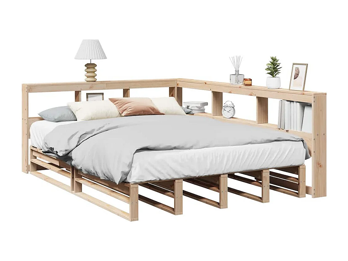 Lit bibliothèque sans matelas 160x200 cm bois massif de pin