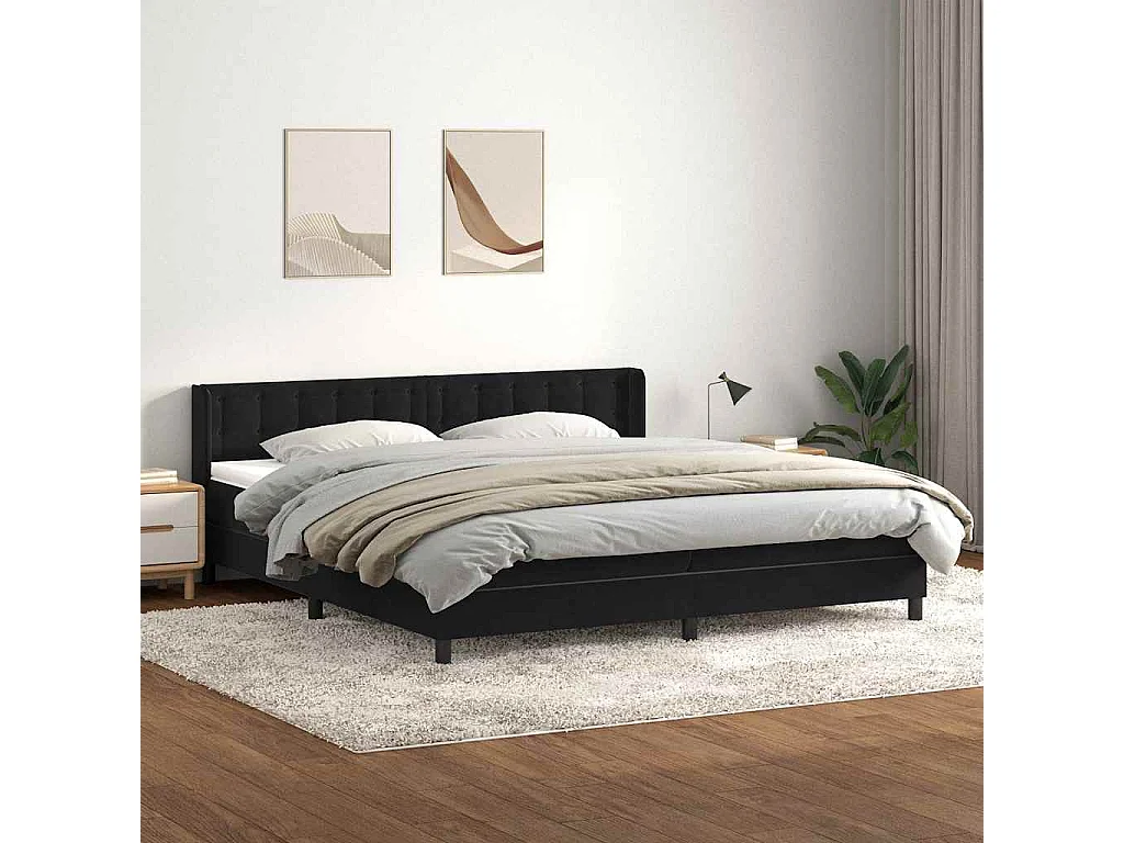Cama box spring con colchón terciopelo negro 180x220 cm