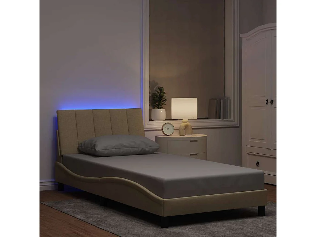 Cadre de lit sans matelas crème 100x200 cm tissu