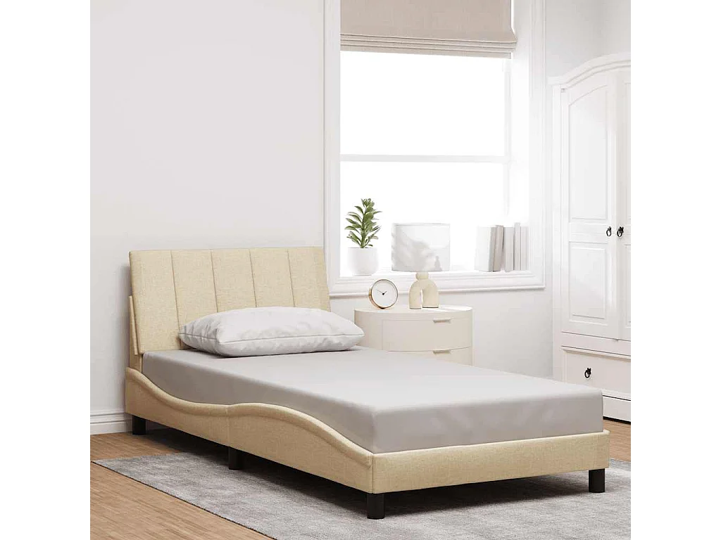 Cadre de lit sans matelas crème 100x200 cm tissu
