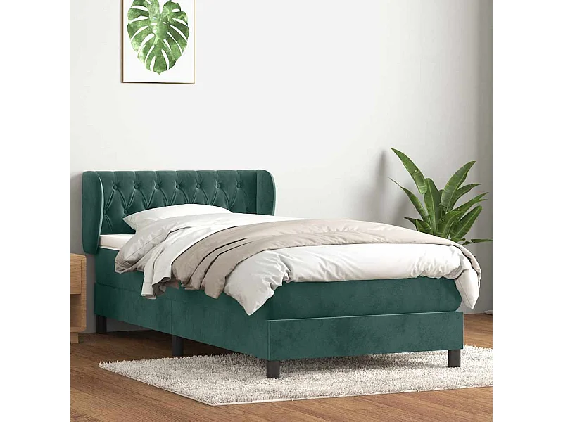 Cama box spring con colchón terciopelo verde oscuro 90x210 cm