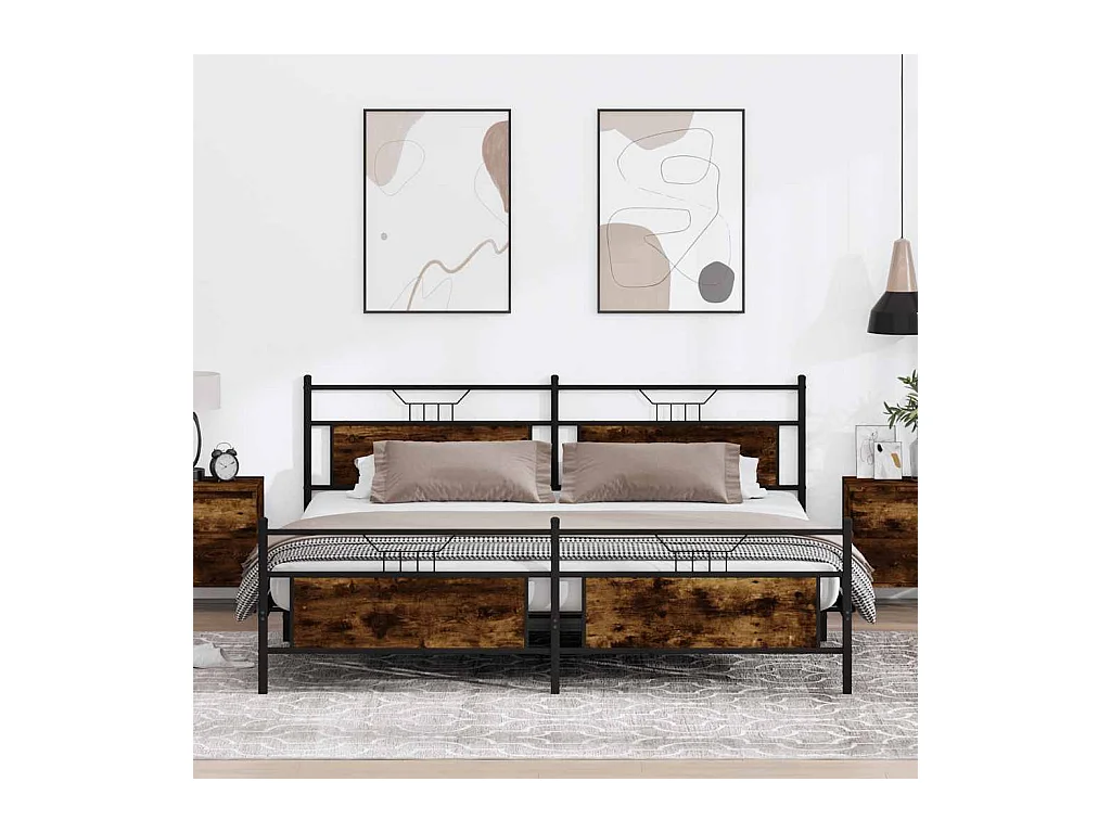 Bedframe zonder matras metaal gerookt eikenkleurig 193x203 cm
