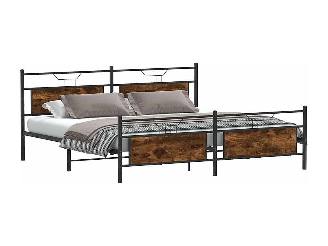 Cadre de lit en métal sans matelas chêne fumé 193x203 cm