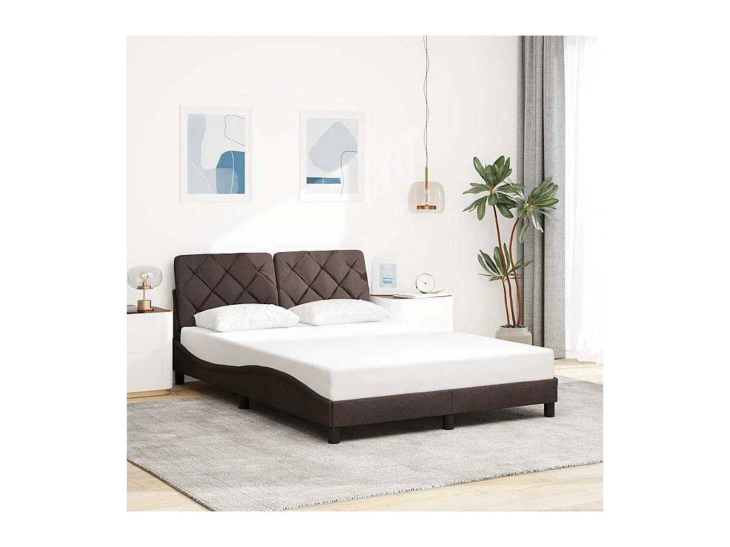Cadre de lit sans matelas marron foncé 140x200 cm tissu